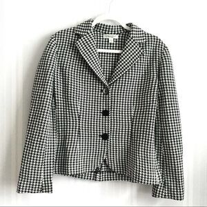 Coldwater Creek Houndstooth Blazer Jacket Small White Black Long Sleeve Wool